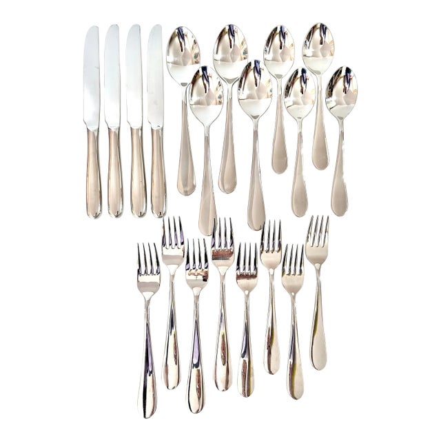 Wallace Flatware Set – Modern Teardrop Pattern, 18/10 Stainless Steel - Minimalist Table Setting – Service for Four For Sale