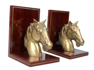 Brass Horsehead on Rosewood Bookends - Pair