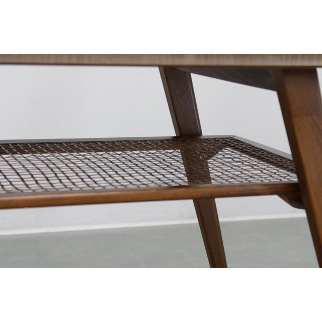 1960s Mid-Century German Coffee Table with Rattan Shelf and Brass Legs, 1960s For Sale - Image 5 of 14