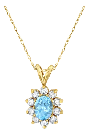 Oval Blue Topaz Diamond Halo Necklace 1.75cttw 14k Yellow Gold 16"