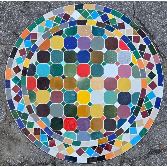 Moroccan 24” Colorful Handcrafted Moroccan Mosaic Table / Patchwork Style For Sale - Image 3 of 7