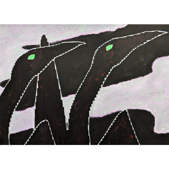 Textile Emmanuel Araujo "Cormorant" Contemporary Purple & Black Geometric Abstract Bird Painting, 2023 For Sale - Image 7 of 8