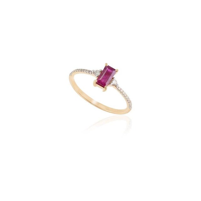 Not Yet Made - Made To Order Baguette Cut Ruby and Diamond Engagement Ring Size 7 For Sale - Image 5 of 8