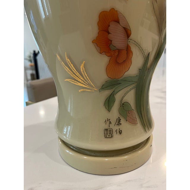 Vintage Porcelain Chinese Ginger Jar Lamps Hand Painted Large - a Pair For Sale - Image 4 of 15