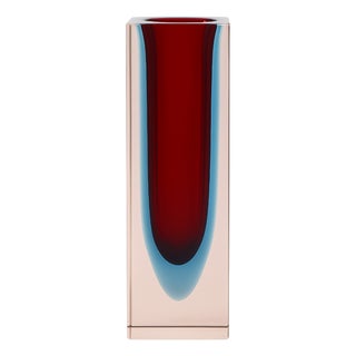 Small Murano Sommerso Block Vase in Red, Blue & Pink, 1970s For Sale