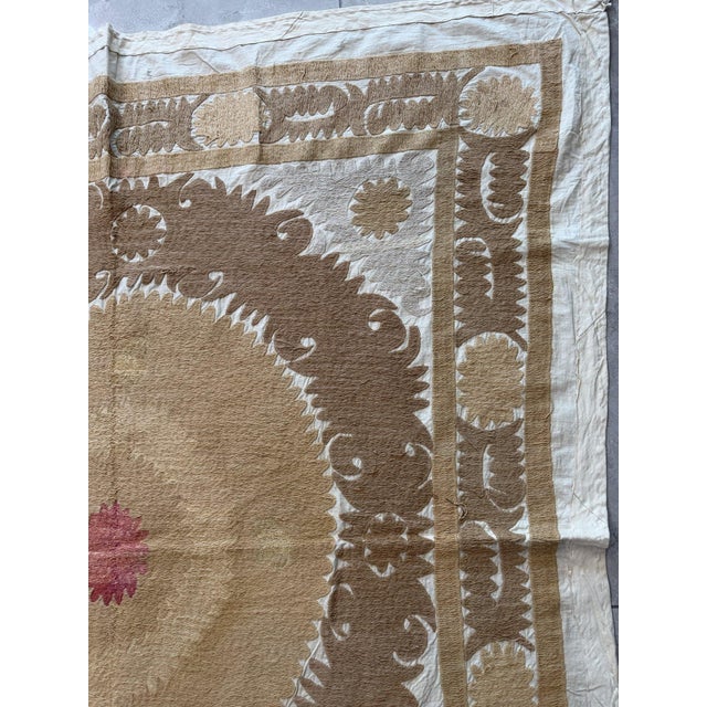 Suzani Wall Decor - Neutral Tan Uzbek Tablecloth 4'6'' X 5'1'' For Sale In New York - Image 6 of 18