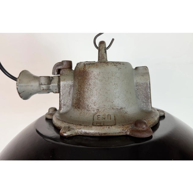 Mid-Century Modern Black Enamel and Cast Iron Industrial Cage Pendant Light from Elektrosvit, 1960s For Sale - Image 3 of 18