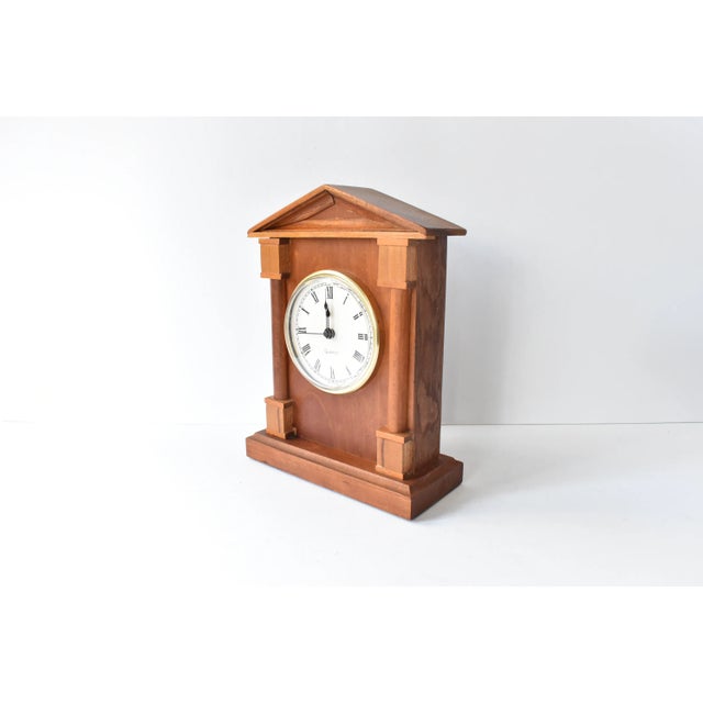 Mid-Century Modern Mid-Century Handmade Teak Wood Mantel Clock With Neoclassical Architecture For Sale - Image 3 of 7