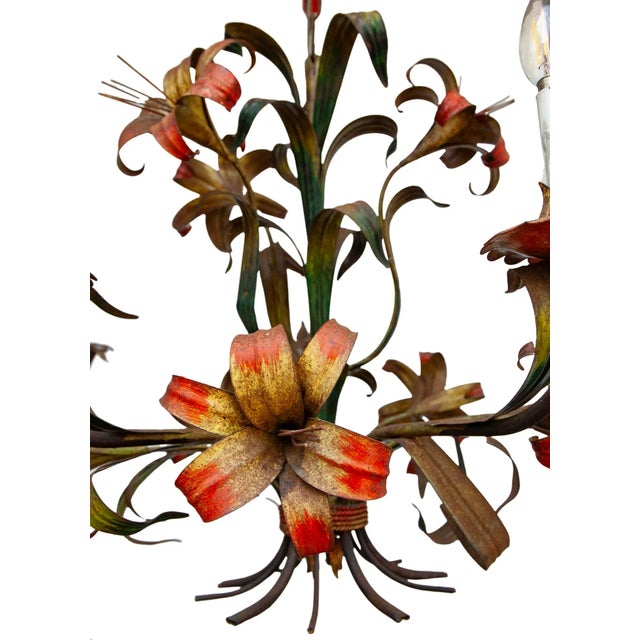 1950s Italian Tole Lilly 5 Light Chandelier For Sale - Image 10 of 11