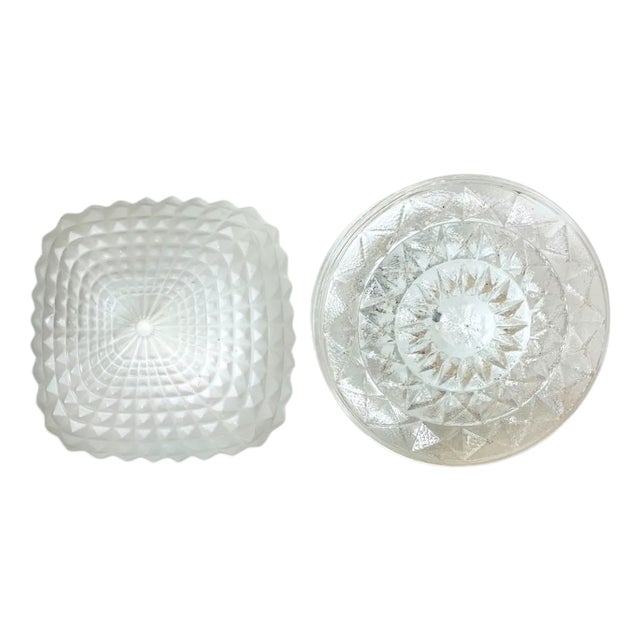 Clear and Frosted Glass Flush Mounts, 1990s, Set of 2 For Sale