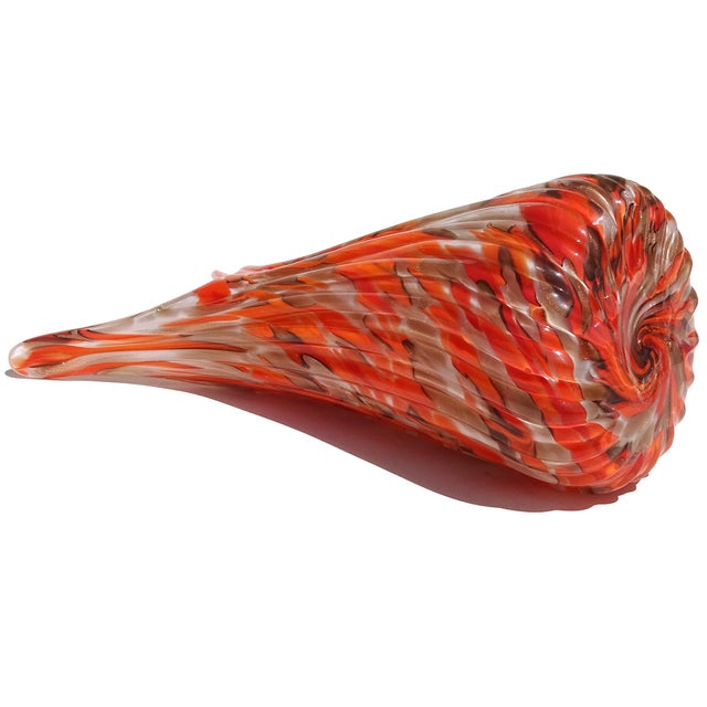 Murano Vintage Fratelli Toso Bright Orange Copper Aventurine Flecks Italian Art Glass Flared Rim Flower Vase For Sale - Image 9 of 10