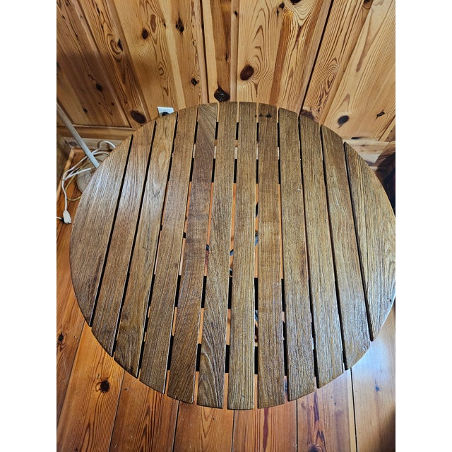 1980s Original 1980's Smith & Hawken Bistro Teak Wood and Cast-Iron Table and 2 Chairs For Sale - Image 5 of 12