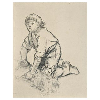 Tibor Gertler, Working Child, Charcoal Drawing, Mid 20th Century For Sale
