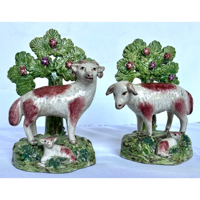 English Antique Early 1800s English Walton Staffordshire Pearlware Sheep & Ram Figures - A Pair For Sale - Image 3 of 15