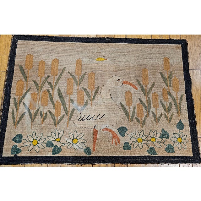 Vintage American Hand Hooked Rug, Bird and Flowers Design, Folk Art Tapestry, 3x4 For Sale - Image 4 of 12