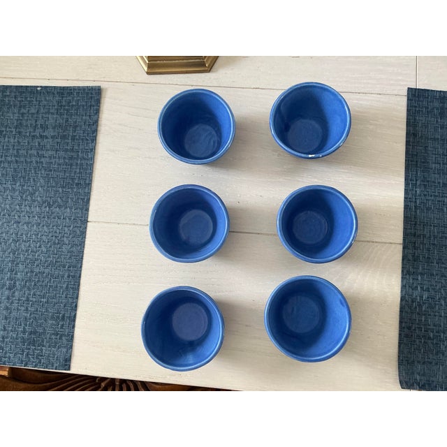 Six Ralph Lauren RL 67 rustic blue dessert bowls. One bowl on top rim has some flaking see photos. All the others are in...