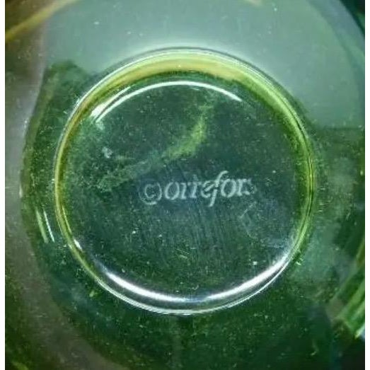 Orrefors 2pc Art Glass Collection: Signed Orrefors Green Bowl & Cobalt Blue Hurricane For Sale - Image 4 of 11