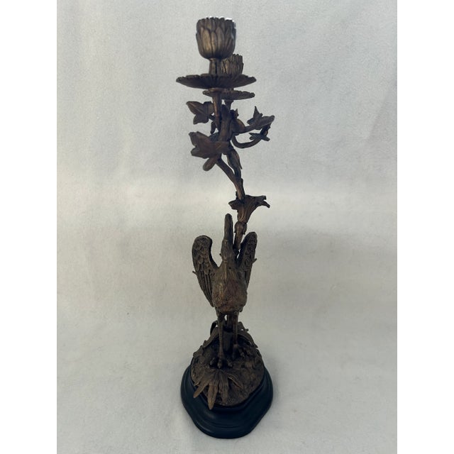 Late 20th Century Late 20th Century Detailed Bronze Crane With Foliage Candlabra For Sale - Image 5 of 9