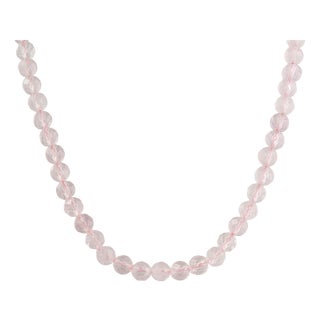 Art Deco Style Faceted 112 Ct Pink Rose Quartz Beaded Opera Length Necklace, 26" For Sale
