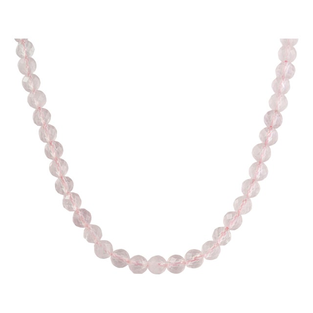 Art Deco Style Faceted 112 Ct Pink Rose Quartz Beaded Opera Length Necklace, 26" For Sale