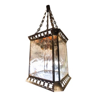 Spanish Revival Square Cut Pendant Light With Wavy Glass For Sale