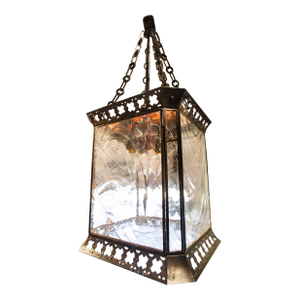 Spanish Revival Square Cut Pendant Light With Wavy Glass