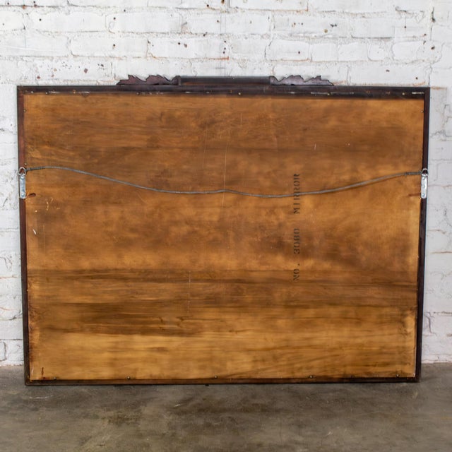 Wood 20th Century Traditional or Regency Style Rectangular Wall Mirror Walnut Tone & Gilded Details For Sale - Image 7 of 17