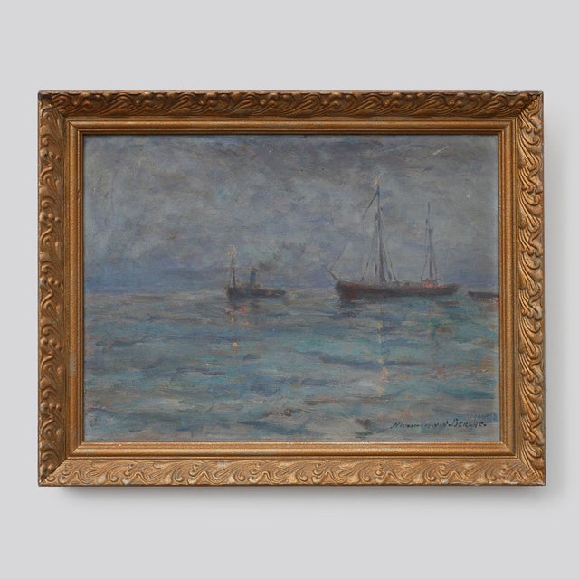 Herman Van Den Berghe, Marine Seascape with Sailing Ships, 1890s, Oil on Canvas For Sale - Image 11 of 11