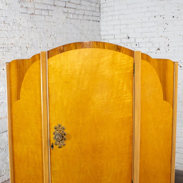 Small Early to Mid-20th Century Vintage English Art Deco Style Wardrobe Burled Maple & Walnut Frame For Sale - Image 9 of 17