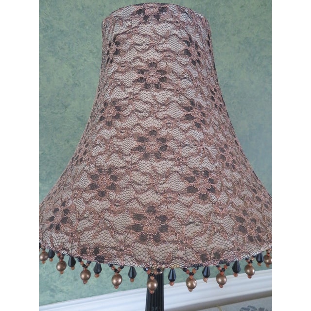 1980s Vintage Pillar Table Lamp With Greek or Roman Column Design and Lace Lamp Shade Library Desk Lamp For Sale - Image 5 of 9