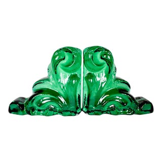 Green Glass Architectural Bookends - a Pair For Sale