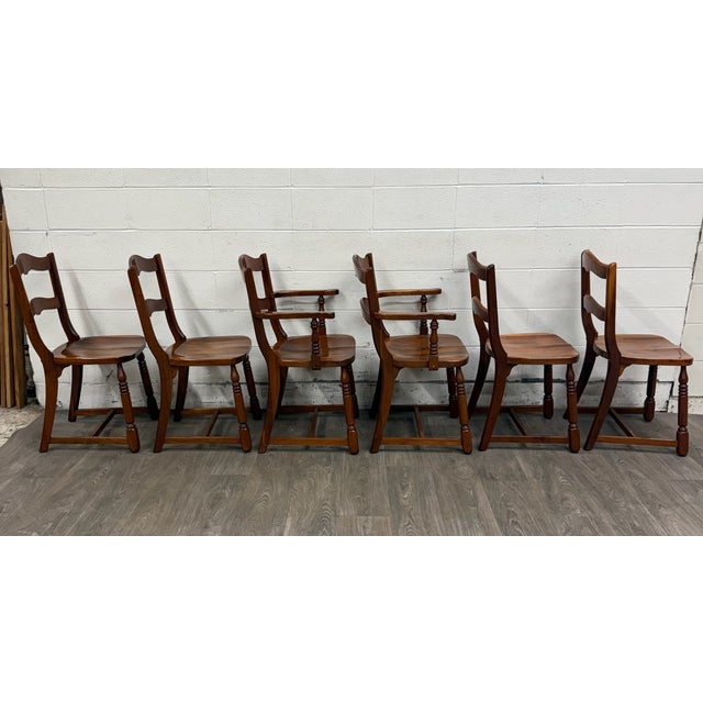 Vintage Colonial Revival Early American Style Walnut Dining Chairs - Set of 6 For Sale - Image 12 of 15