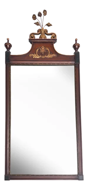 Antique Hepplewhite Style Neoclassical Gilted Mahogany Wood Wall Mirror