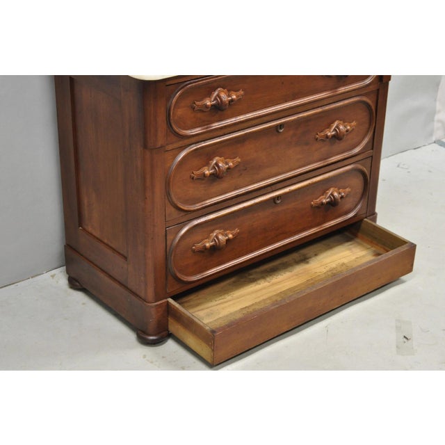 Antique Eastlake Victorian Carved Walnut Marble Top Washstand Dresser W/ Mirror For Sale - Image 9 of 18