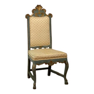 18th Century Hand Carved Italian Rococo Painted and Parcel Gilt Side Chair For Sale