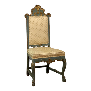 18th Century Hand Carved Italian Rococo Painted and Parcel Gilt Side Chair