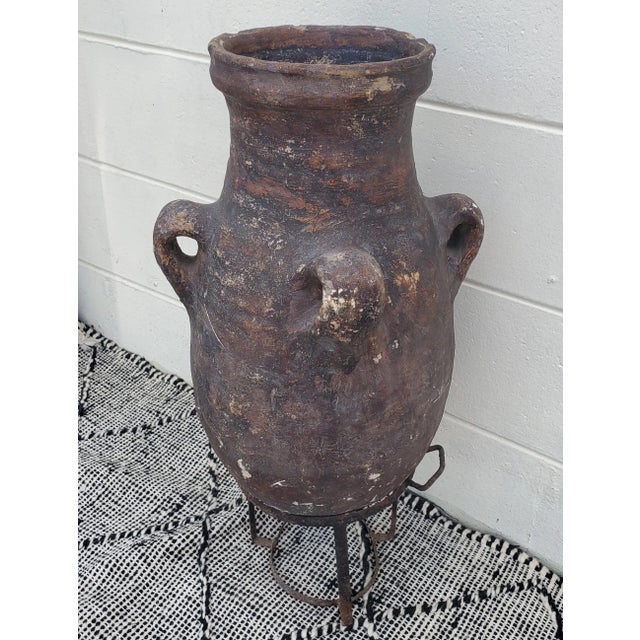 Moroccan 1950s Vintage Brown Moroccan Jar / Vase, Iron Base Included For Sale - Image 3 of 8
