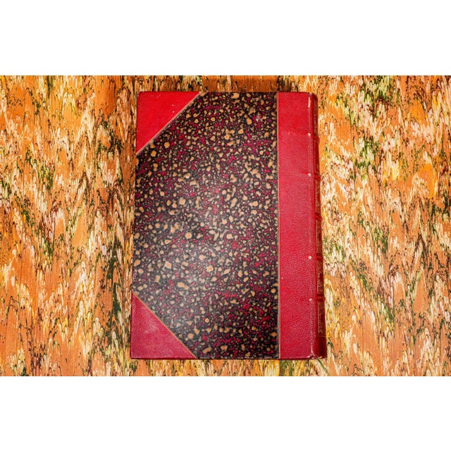 Beautiful Ornate Red Leather Antique French Book Works of Beaumarchais Hand Painted Illustrations For Sale - Image 12 of 12
