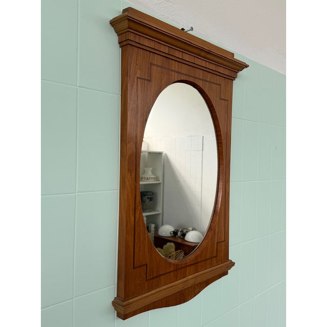 Vintage Italian Oval Mirror with Wooden Frame, 1930s For Sale - Image 3 of 10