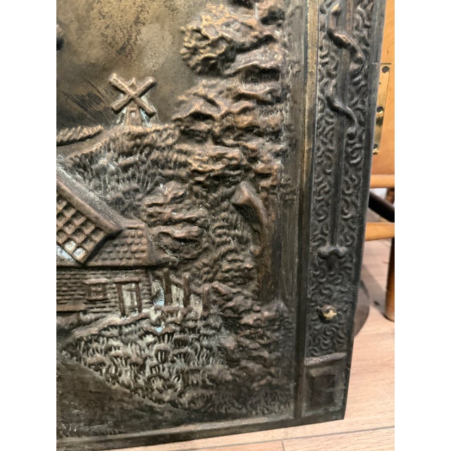 Farmhouse Antique Embossed Fireplace Summer Cover, Windmill Scene, Bronze-Tone Metal For Sale - Image 3 of 13