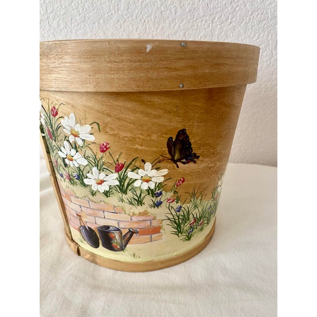 Vintage Indoor Wooden Folk Art Country Cottage Farmhouse Motif Hand-Painted Planter/Basket/Bucket For Sale - Image 14 of 18