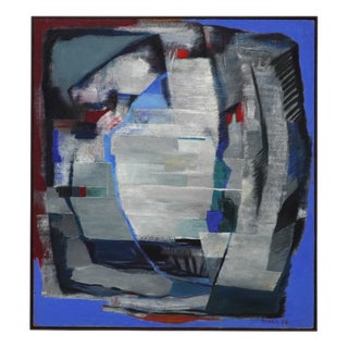 Jozef Mees, Blue Lyrical Abstract, Oil on Panel, 1978 For Sale