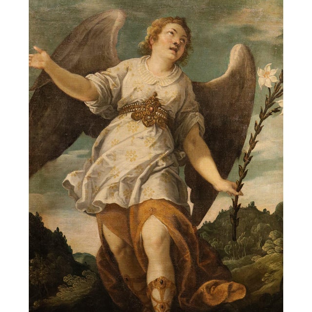 Baroque Bartolomé Román, the Announcing Angel, 1640, Oil on Canvas For Sale - Image 3 of 16