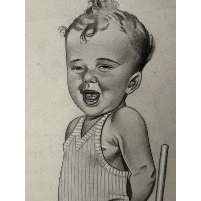 Original graphite pencil drawing by American artist and illustrator Theodore E. Schrock (1879–1952), depicting a laughing...