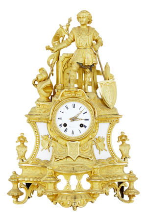 Antique French Ormolu and Marble Figural Mantel Clock, 1870