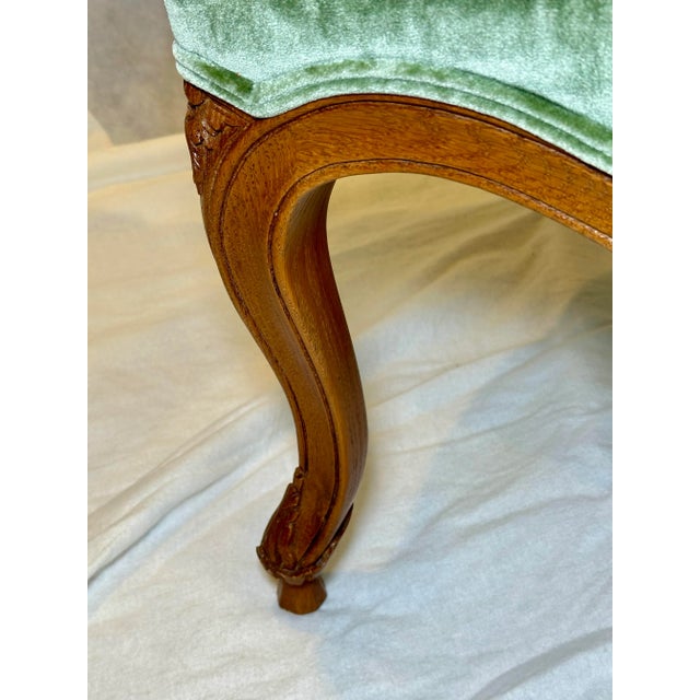 Light Green Louis XV Style Hand-Carved Fauteuil Lounge Chair by J. Robert Scott, Silk Velvet Upholstery For Sale - Image 8 of 12