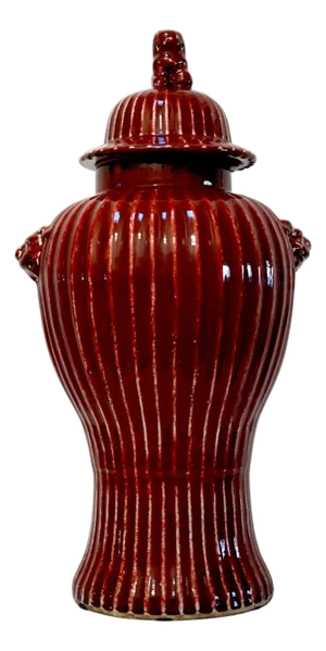 1900s Copper Red Chinese Ginger Jar with Foo Dogs