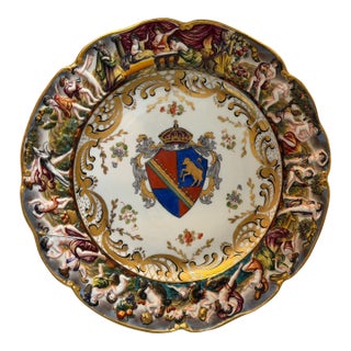 Antique 19c German Porcelain Armorial Crest Plate W Capodimonte Mark For Sale