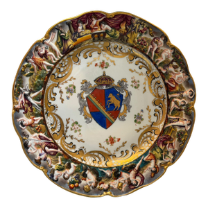 Antique 19c German Porcelain Armorial Crest Plate W Capodimonte Mark