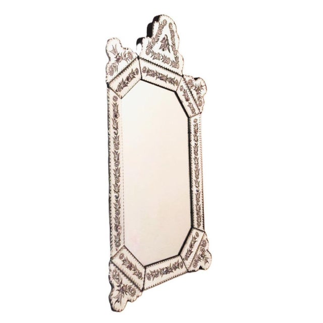 Antique Venetian Opulent Murano Glass Mirror with Engravings and Beveled Edges, 1920s For Sale - Image 4 of 11
